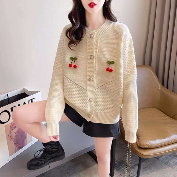 spring womens cherry sweater unique super nice anti aging cardigan coat, White;black
spring womens cherry sweater unique super nice anti aging cardigan coat, White;black