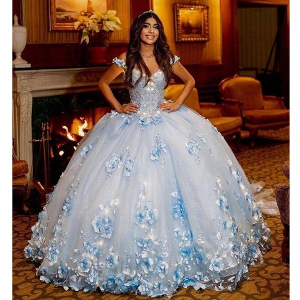 2024 sky blue quinceanera dresses with 3d floral applique tulle off the shoulder beaded sweet 15 16 birthday ball gown custom made, Blue;red
2024 sky blue quinceanera dresses with 3d floral applique tulle off the shoulder beaded sweet 15 16 birthday ball gown custom made, Blue;red