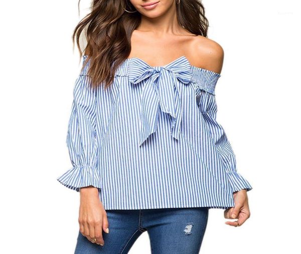 2018 off shoulder summer long flare sleeve women blouses striped ladies office shirts bowknot tie ruffle femme blusas13501042, White
2018 off shoulder summer long flare sleeve women blouses striped ladies office shirts bowknot tie ruffle femme blusas13501042, White