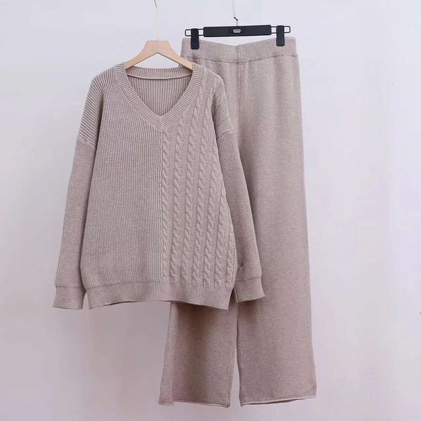 style mahua sweaters t shirt straight leg pants fashion casual suit womens v neck pullover wide two piece set, White;black
style mahua sweaters t shirt straight leg pants fashion casual suit womens v neck pullover wide two piece set, White;black