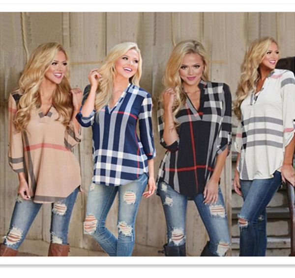 women039s spring and autumn fashion plaid print vneck sleeve tshirt s5xl6809905, White
women039s spring and autumn fashion plaid print vneck sleeve tshirt s5xl6809905, White