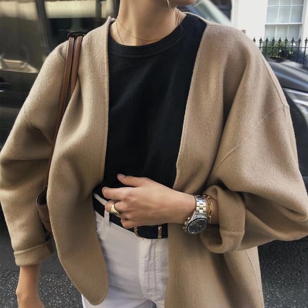 women's wool blends women winter v-neck double-sided woolen short coat waist lace-up ladies wool cashmere blended cardigan loose outwea, Black
women's wool blends women winter v-neck double-sided woolen short coat waist lace-up ladies wool cashmere blended cardigan loose outwea, Black