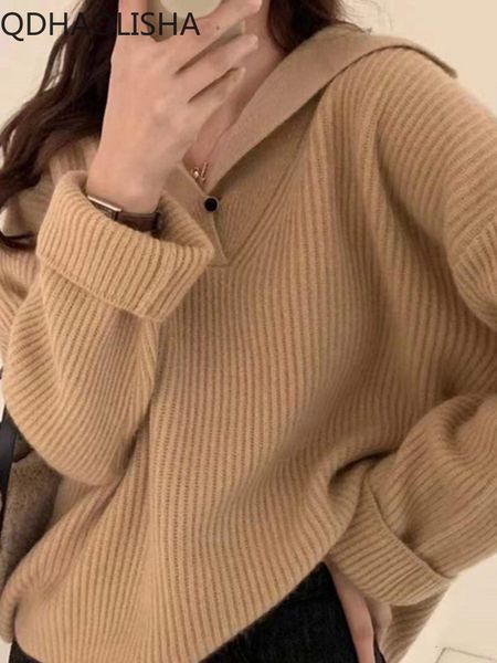 women's sweater's pullover polo knit fashion casual sweater in autumn winter vneck temperament loose 230831, White;black
women's sweater's pullover polo knit fashion casual sweater in autumn winter vneck temperament loose 230831, White;black