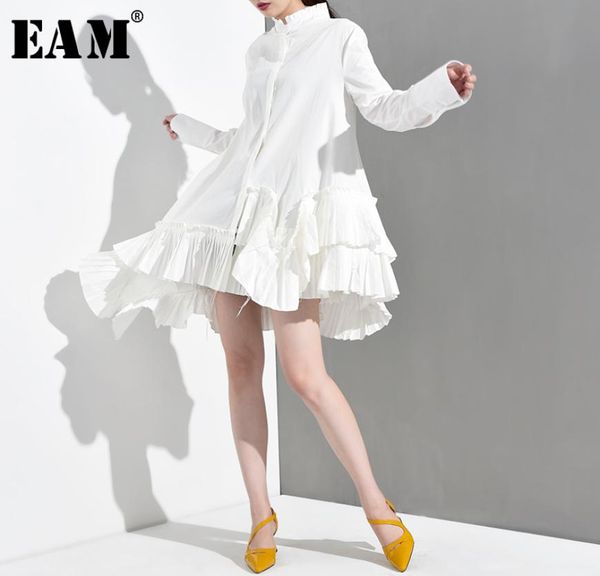 eam new spring autumn stand collar long sleeve white irregular hem ruffles loose shirt women blouse fashion tide 2009251239207
eam new spring autumn stand collar long sleeve white irregular hem ruffles loose shirt women blouse fashion tide 2009251239207