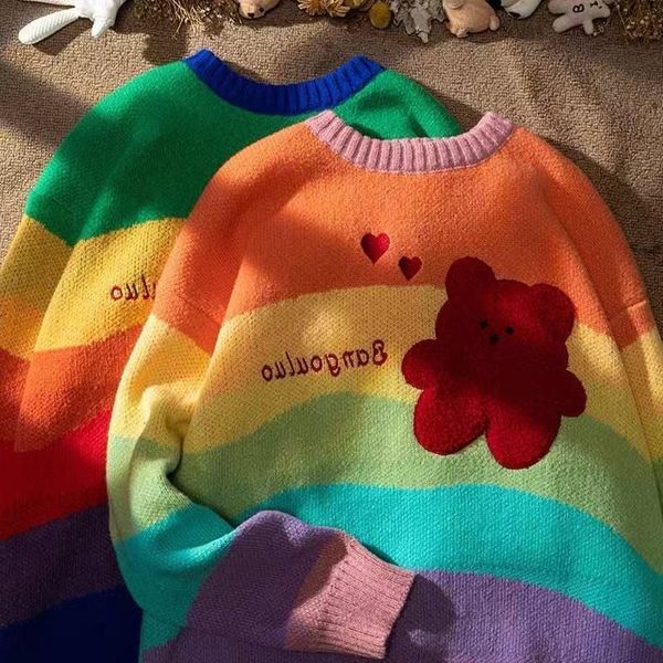 women's sweaters rainbow striped sweet couple sweater women autumn and winter lazy style loose pullover knit western streetwear 230831, White;black
women's sweaters rainbow striped sweet couple sweater women autumn and winter lazy style loose pullover knit western streetwear 230831, White;black