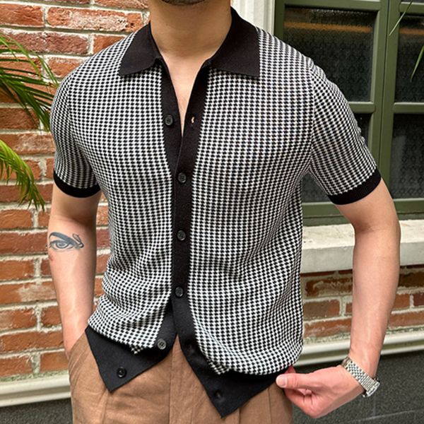 men's sweaters houndstooth contrast color knitted cardigan men coat casual short sleeved lapel breathable vetement homme 230831, White;black
men's sweaters houndstooth contrast color knitted cardigan men coat casual short sleeved lapel breathable vetement homme 230831, White;black