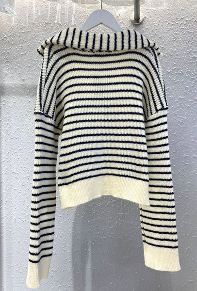 women's sweaters fall 2023 sweater temperament navy collar striped 230831, White;black
women's sweaters fall 2023 sweater temperament navy collar striped 230831, White;black