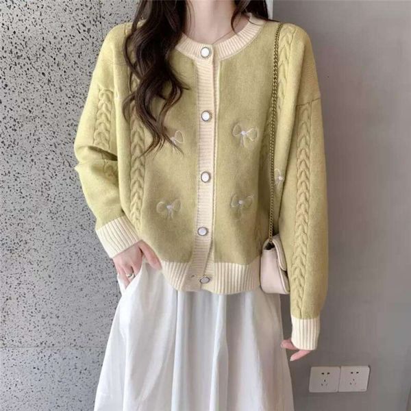 sweater women spring and autumn korean lazy round collar bow loose cardigan outer, White;black
sweater women spring and autumn korean lazy round collar bow loose cardigan outer, White;black