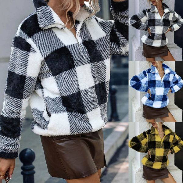 women's sweater's long sleeved pullover plaid print round neck double fleece regular h sweate winter jacket 230831, White;black
women's sweater's long sleeved pullover plaid print round neck double fleece regular h sweate winter jacket 230831, White;black