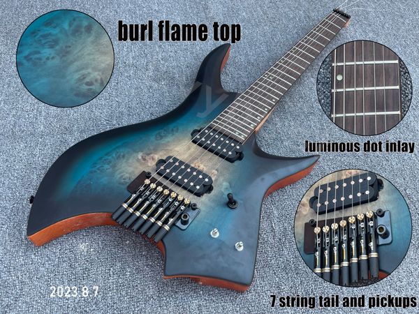 electric guitar 7 string guitar burl flame dark blue burst rosewoood fingerboard with lunimous inaly luxury tail black parts
electric guitar 7 string guitar burl flame dark blue burst rosewoood fingerboard with lunimous inaly luxury tail black parts