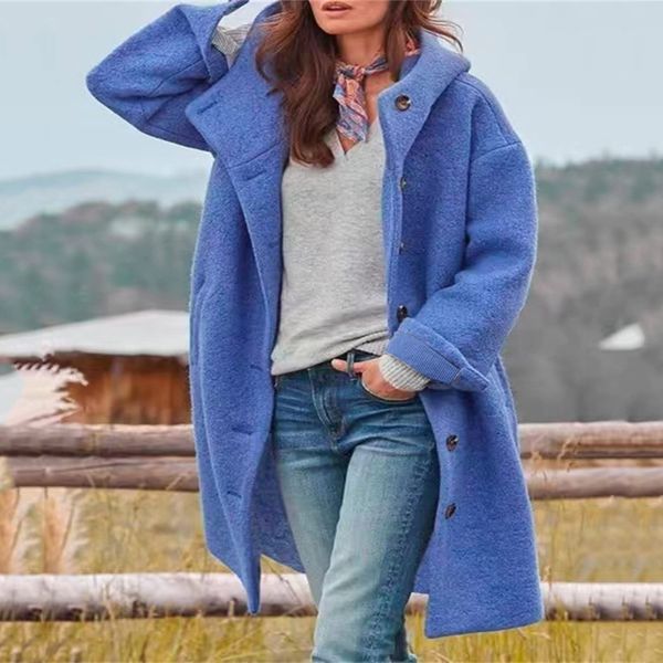 womens wool blends women solid color jacket casual button coats long sleeve outerwear with pocket hooded overcoat clothing 230831, Black
womens wool blends women solid color jacket casual button coats long sleeve outerwear with pocket hooded overcoat clothing 230831, Black
