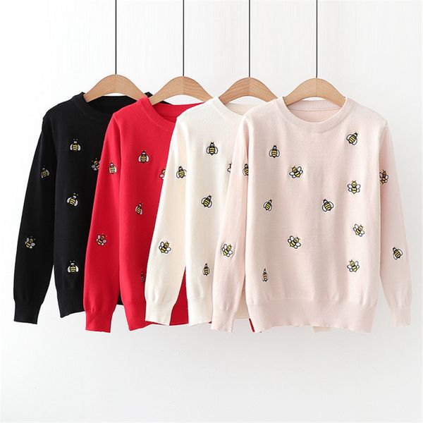 women's sweaters 2023 style autumn winter pullovers beautiful cute little bee embroidery long sleeve casual women cotton sweater 23083, White;black
women's sweaters 2023 style autumn winter pullovers beautiful cute little bee embroidery long sleeve casual women cotton sweater 23083, White;black