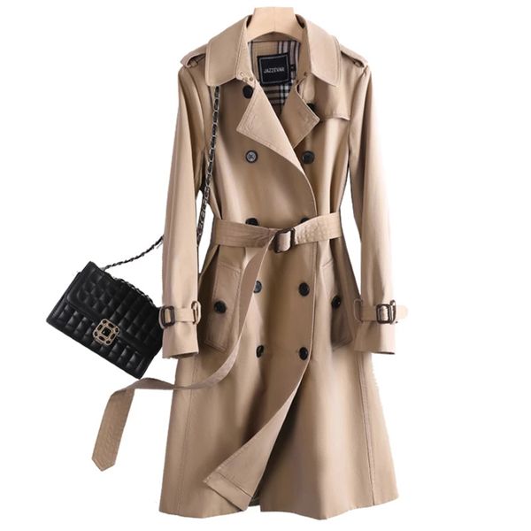 spring autumn trench coat women loose clothing outerwear double breasted long windbreaker ss, Tan;black