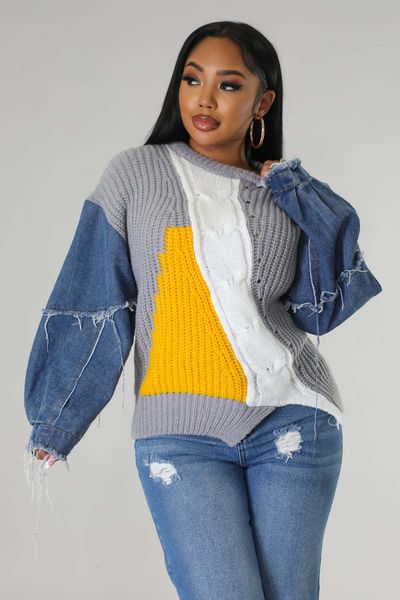 women's sweaters echoine design denim sleeve patchwork sweater knit pullovers 230831, White;black
women's sweaters echoine design denim sleeve patchwork sweater knit pullovers 230831, White;black