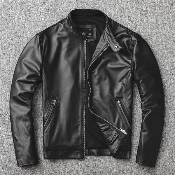 men's leather faux 2023 first layer cowhand biker jacket men slim cut sheep real short style standup collar 230831, Black
men's leather faux 2023 first layer cowhand biker jacket men slim cut sheep real short style standup collar 230831, Black