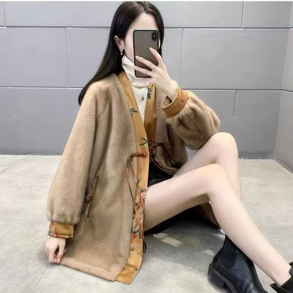 

OC000220# High Quality Women's Sweater Imitation Mink Fur Cardigan Integrated Mother's Coat Winter Eco-friendly Jacket, White