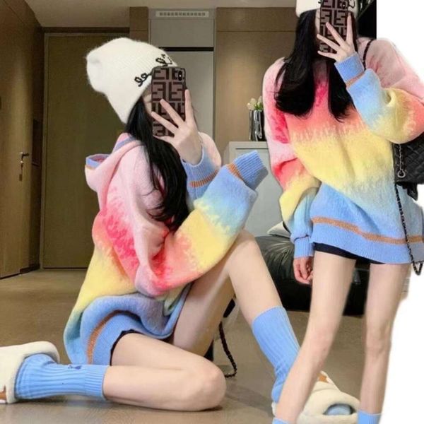 womens autumn style preppy rainbow sweater winter loose lazy versatile medium and long, White;black
womens autumn style preppy rainbow sweater winter loose lazy versatile medium and long, White;black