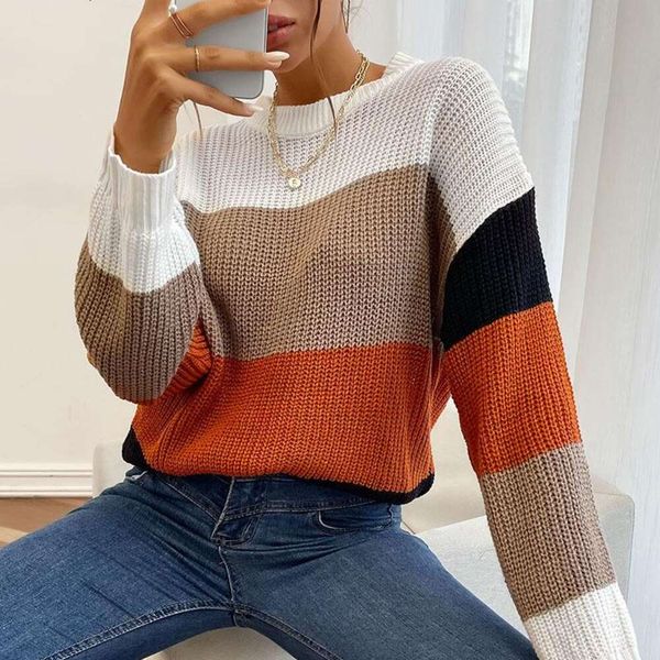 womens clothing sweater autumn and winter style languid color matched round neck, White;black
womens clothing sweater autumn and winter style languid color matched round neck, White;black