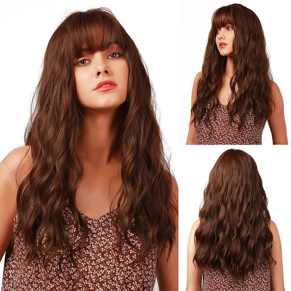16 inches light brown wig with bangs wavy synthetic wig middle parting heat resistant hair wig cosplay and daily wear, Black
16 inches light brown wig with bangs wavy synthetic wig middle parting heat resistant hair wig cosplay and daily wear, Black
