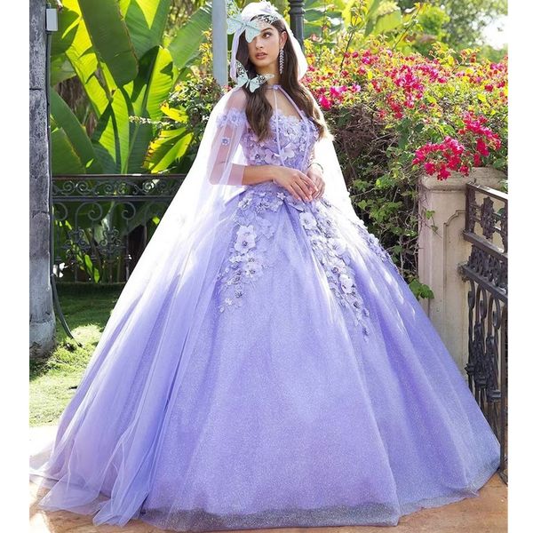 light purple 3d flower quinceanera dresses with cape lace appliqued corset vestido de 15 anos puffy skirt sweet 16 dress, Blue;red
light purple 3d flower quinceanera dresses with cape lace appliqued corset vestido de 15 anos puffy skirt sweet 16 dress, Blue;red