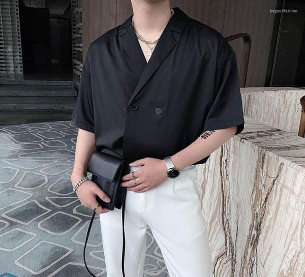 men039s casual shirts summer suit collar short sleeve button up shirt for men loose thin korean fashion solid color drape tshir3384361, White;black
men039s casual shirts summer suit collar short sleeve button up shirt for men loose thin korean fashion solid color drape tshir3384361, White;black