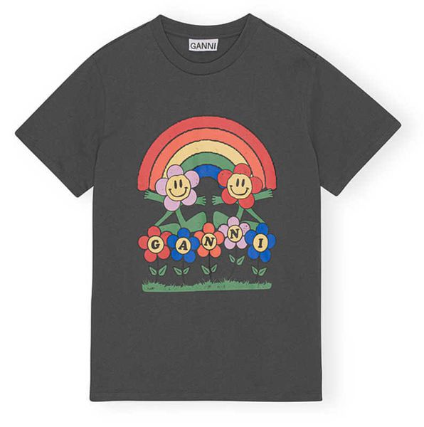 ganni 2023 womens designer classic t-shirt fashion rainbow letter flower print short sleeve t-shirt womens trend tee shirt, White
ganni 2023 womens designer classic t-shirt fashion rainbow letter flower print short sleeve t-shirt womens trend tee shirt, White