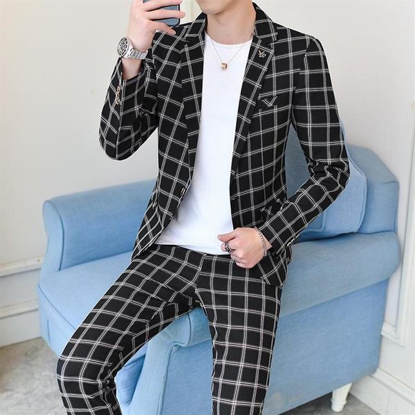 men's suits & blazers for men two-piece high-quality plaid slim-fit suit business casual wedding dress trajes de hombre vesti282j, White;black
men's suits & blazers for men two-piece high-quality plaid slim-fit suit business casual wedding dress trajes de hombre vesti282j, White;black