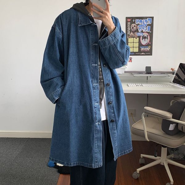 men's trench coats korean fashion blue men long denim coat autumn loose casual women vintage jeans jacket windbreaker 230831, Tan;black
men's trench coats korean fashion blue men long denim coat autumn loose casual women vintage jeans jacket windbreaker 230831, Tan;black