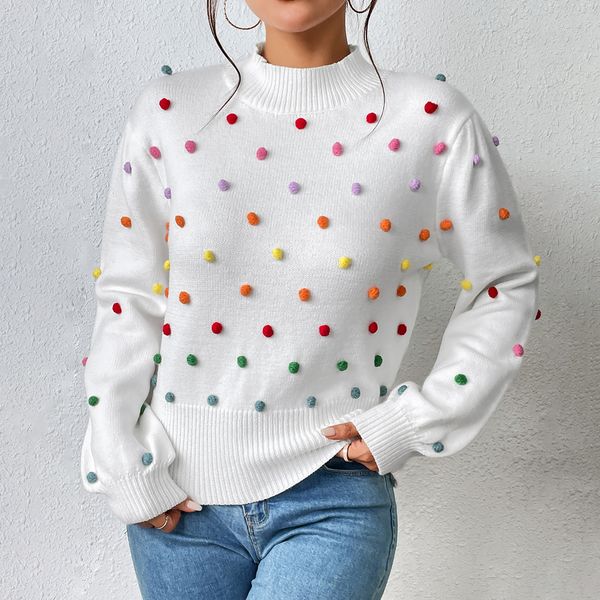 women's sweaters fall winter women crewneck cute colorful balls long sleeve pullover casual elegant cozy pom knit ribbed jumper 230831, White;black
women's sweaters fall winter women crewneck cute colorful balls long sleeve pullover casual elegant cozy pom knit ribbed jumper 230831, White;black
