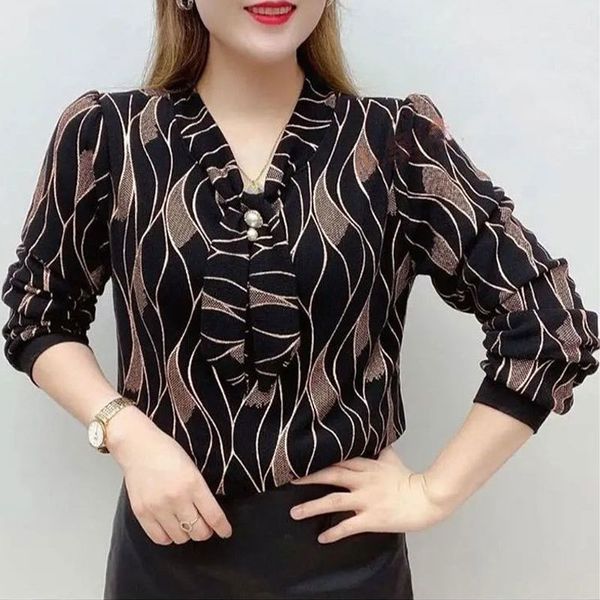 women's blouses shirts female clothing wave printed v-neck shirt bandage spring autumn diamonds chic pearl three-dimensional decoration, White
women's blouses shirts female clothing wave printed v-neck shirt bandage spring autumn diamonds chic pearl three-dimensional decoration, White