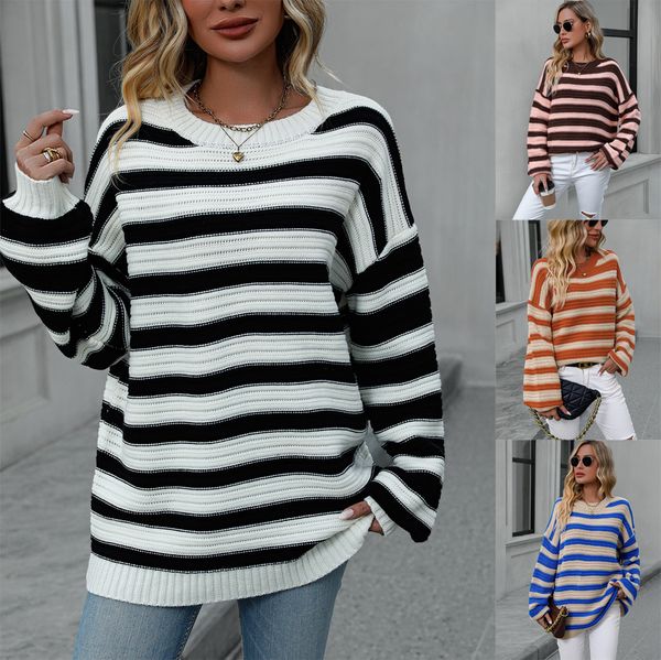 womens sweaters fall oversized long sleeve crew neck striped color block casual loose streetwear pullover winter jumpers 230831, White;black
womens sweaters fall oversized long sleeve crew neck striped color block casual loose streetwear pullover winter jumpers 230831, White;black