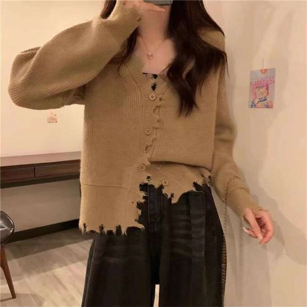 design sense raw edges early autumn sweater womens lazy wind cardigan loose pure color coat, White;black
design sense raw edges early autumn sweater womens lazy wind cardigan loose pure color coat, White;black