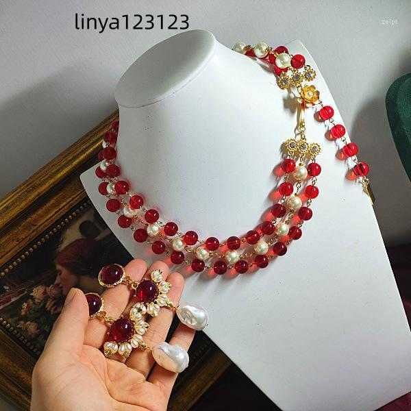 necklace earrings set vintage red glass three layer flower hook sweep shoulder for women, Silver
necklace earrings set vintage red glass three layer flower hook sweep shoulder for women, Silver