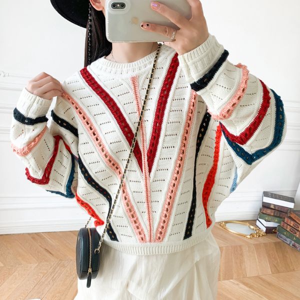 women's sweaters summer lady color stitching crochet hollow out knitted tshirt women rainbow striped oneck batwing sleeve sweater 23083, White;black
women's sweaters summer lady color stitching crochet hollow out knitted tshirt women rainbow striped oneck batwing sleeve sweater 23083, White;black