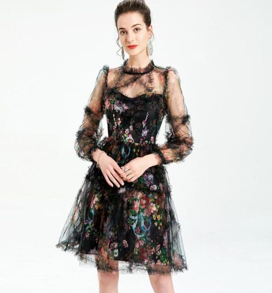 women039s runway dresses o neck long sleeves ruffles printed mesh laid over a line designer dress7423517, Black
women039s runway dresses o neck long sleeves ruffles printed mesh laid over a line designer dress7423517, Black
