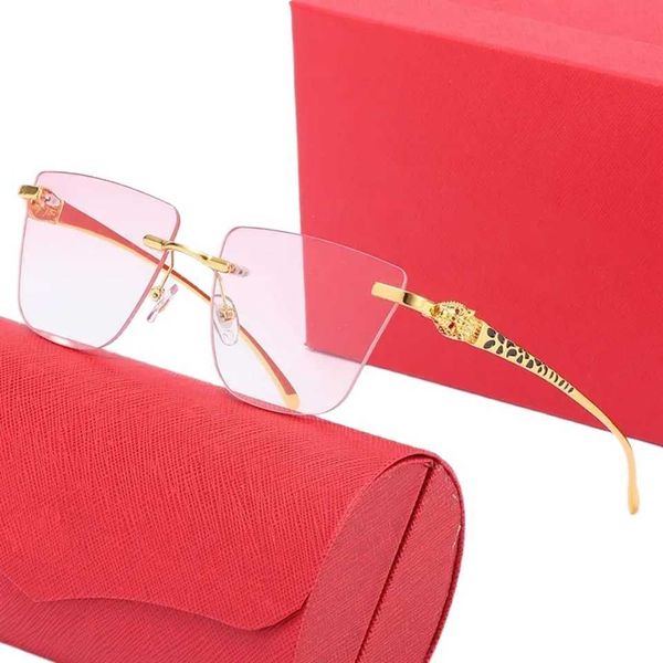 sunglasses style pink ornamental rimless sunglasses for women butterfly lens gold panther head classic anti blue light radiation protection, White;black
sunglasses style pink ornamental rimless sunglasses for women butterfly lens gold panther head classic anti blue light radiation protection, White;black