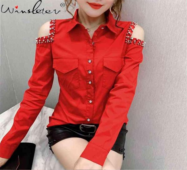 spring fall korean style blouse fashion off shoulder beading rivet ropa mujer pockets cotton all match shirt t00008a 2109737334, White
spring fall korean style blouse fashion off shoulder beading rivet ropa mujer pockets cotton all match shirt t00008a 2109737334, White