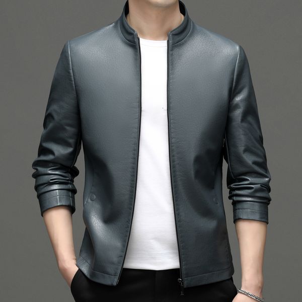 men's leather faux baseball collar coat spring and autumn highend motorcycle leisure jacket men 230831, Black
men's leather faux baseball collar coat spring and autumn highend motorcycle leisure jacket men 230831, Black
