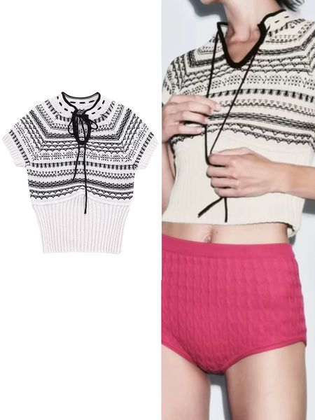 women's sweaters traf 2023 fashion women jacquard knitted est summer female sweet round neck laceup short sleeves sweater slim 230831, White;black
women's sweaters traf 2023 fashion women jacquard knitted est summer female sweet round neck laceup short sleeves sweater slim 230831, White;black