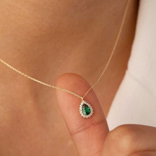 delicate green teardrop shape zircon tiny pendant necklace womens stylish accessories gift, Silver
delicate green teardrop shape zircon tiny pendant necklace womens stylish accessories gift, Silver