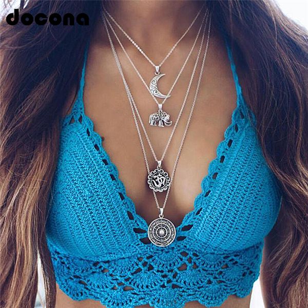 

pendant necklaces docona bohemian necklace moon elephant ancient pendent silver color long alloy chain choker statement collar femme 4498 23