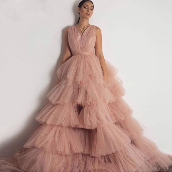 fluffy dusty pink tulle prom dresses v neck tiered layer saudi arabia long ruffles formal evening gowns floor length robe de soiree, Black
fluffy dusty pink tulle prom dresses v neck tiered layer saudi arabia long ruffles formal evening gowns floor length robe de soiree, Black