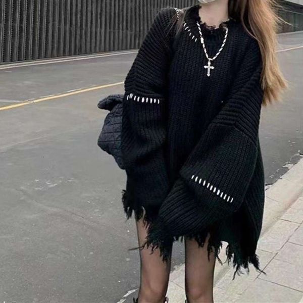 korean autumn womens sweaters and winter loose lazy wind hole personality tide design sense pullover thick sweater, White;black
korean autumn womens sweaters and winter loose lazy wind hole personality tide design sense pullover thick sweater, White;black