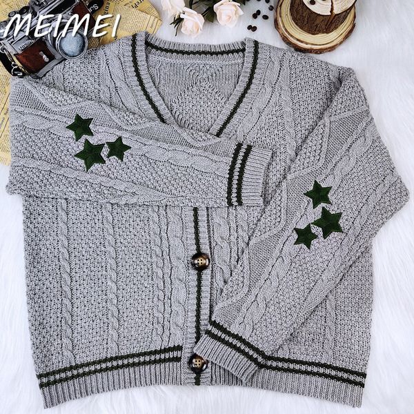 women's sweaters 2023 autumn winter v neck single breasted stars embroidery women sweater cardigan casual solid long sleeve knitted 230, White;black
women's sweaters 2023 autumn winter v neck single breasted stars embroidery women sweater cardigan casual solid long sleeve knitted 230, White;black