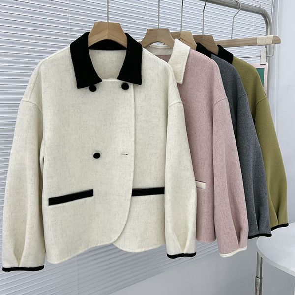 womens wool blends block color short doublesided coat female warm lapel long sleeve woolen coats women casual fashion fit autumn winter 2308, Black
womens wool blends block color short doublesided coat female warm lapel long sleeve woolen coats women casual fashion fit autumn winter 2308, Black