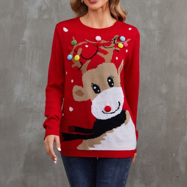 women's sweater's deer pattern knitted sweater loose sleeved christmas style winter vacation casual round neck suit 230831, White;black
women's sweater's deer pattern knitted sweater loose sleeved christmas style winter vacation casual round neck suit 230831, White;black