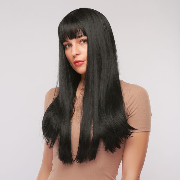 natural silky straight black long wig with fringe bangs for women heat resistant synthetic wig
natural silky straight black long wig with fringe bangs for women heat resistant synthetic wig