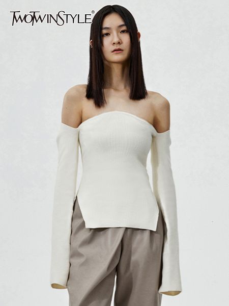 women's sweaters twotyle off shoulder knitted solid color sweater for women long sleeves slim pullovers female spring clothing 230831, White;black
women's sweaters twotyle off shoulder knitted solid color sweater for women long sleeves slim pullovers female spring clothing 230831, White;black