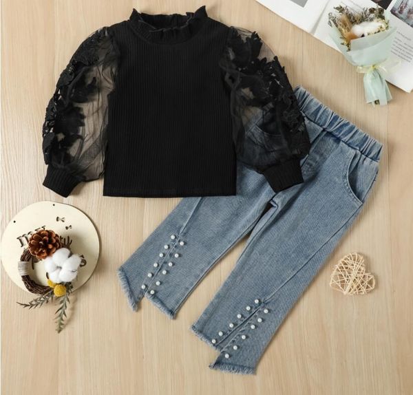 toddler baby girls clothes sets floral wisps empty mesh slit bottoms pearl jeans kids set, White
toddler baby girls clothes sets floral wisps empty mesh slit bottoms pearl jeans kids set, White