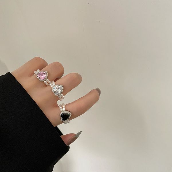 new fashion heart shaped engagement ring for women double layer imitate pearl rings wedding party gifts, Silver
new fashion heart shaped engagement ring for women double layer imitate pearl rings wedding party gifts, Silver